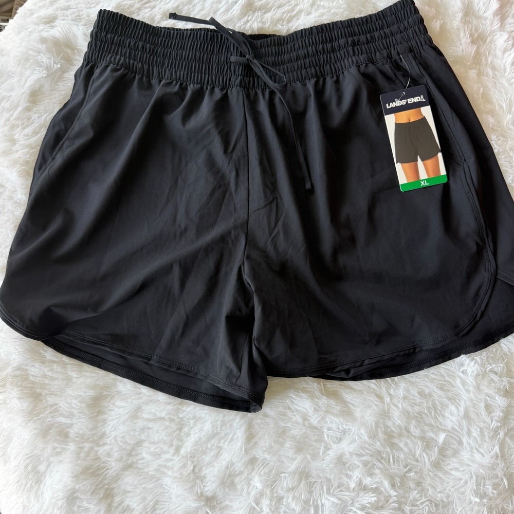 Lands' End Women's Quick-Dry UPF 50 Athletic Shorts, Black, Size XL